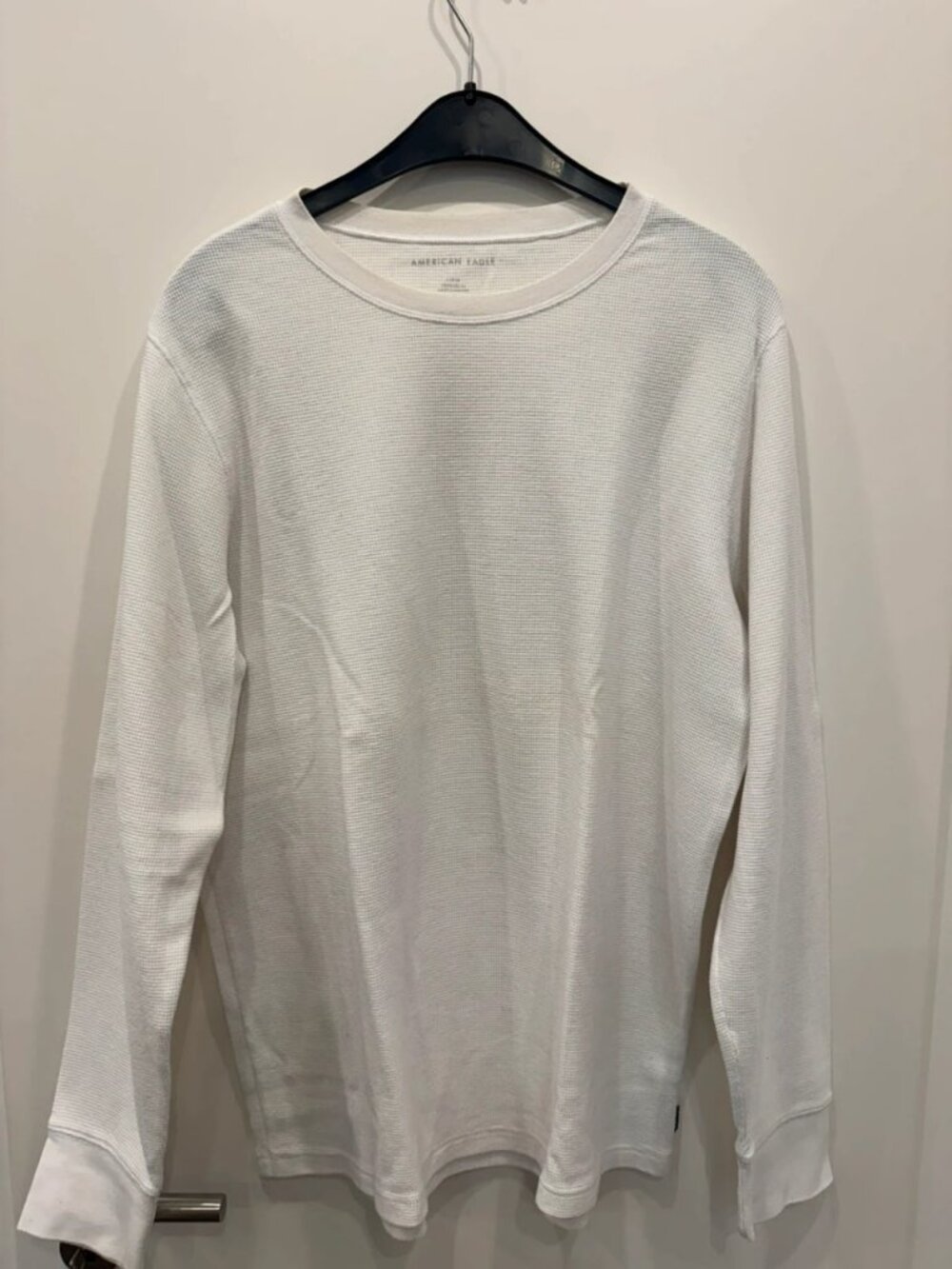 White Waffle Knit Long Sleeve Pullover Sweatshirt Size L
